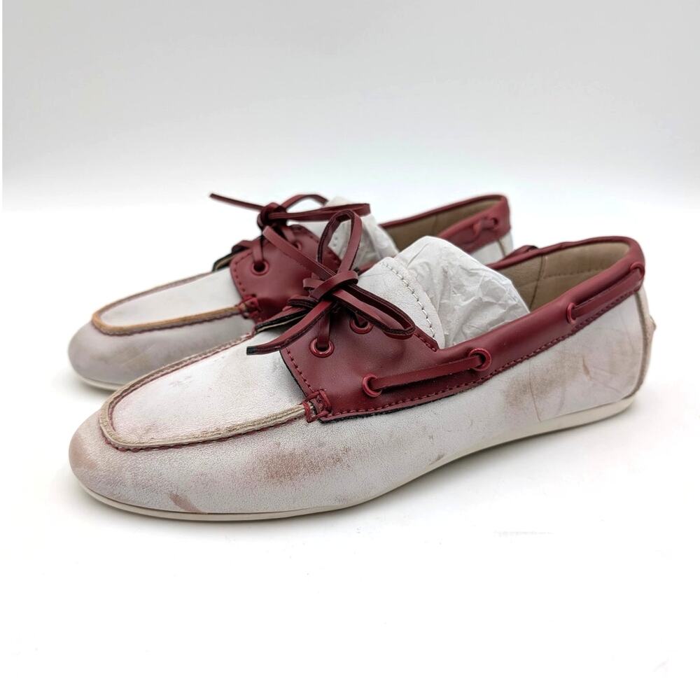 Nine West Yacht Boat Shoes Round Toe Women's White/Red Multi Size US8M EU38.5
